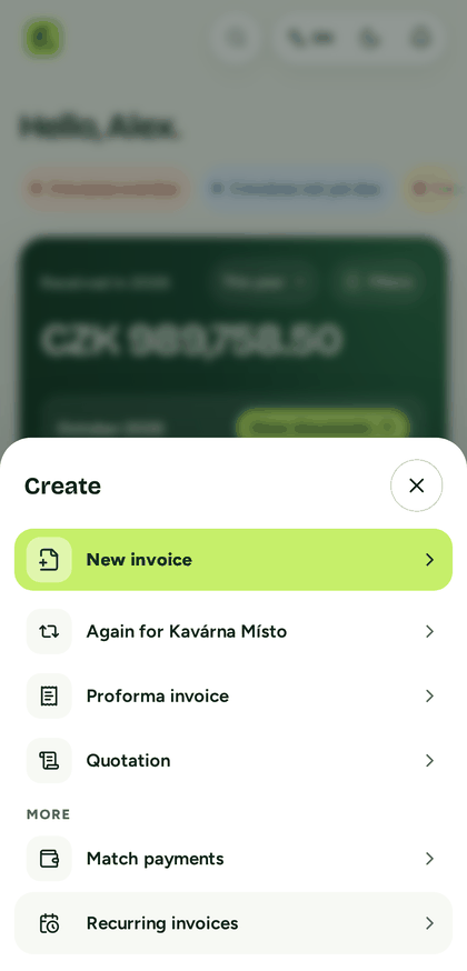 The menu for creating a new document on a phone.