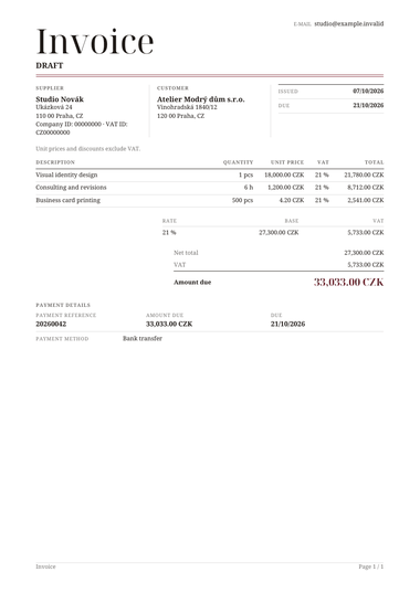 A sample invoice in the design Magazine.